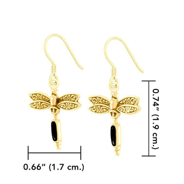 Solid Gold Dragonfly and Stone Earrings GTE2810 - Jewelry